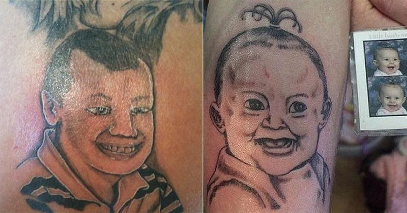 25 ouders die het wel een goed idee vonden om een portret van hun kind te laten tatoeëren door iemand zonder talent