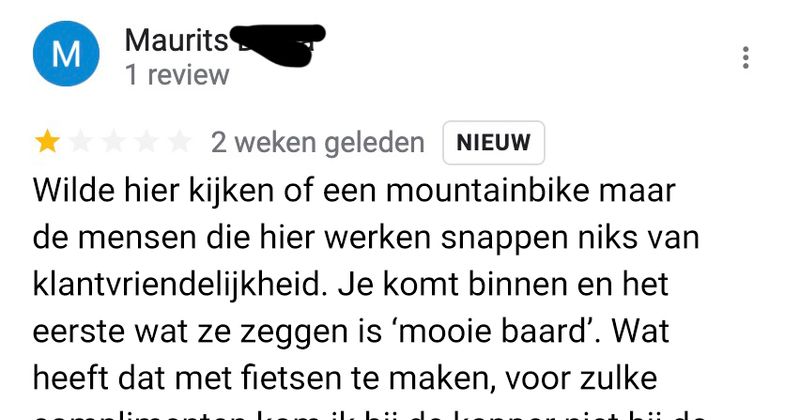 Maurits wilde even een nieuwe mountainbike gaan kopen maar de verkoper was helaas net niet iets te opdringerig