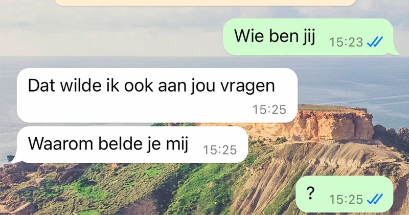 Jongen heeft een gemiste oproep van een onbekend nummer en besluit even via WhatsApp te vragen wie het is, dan ontstaat er nogal een verwarrend gesprek (10 screens)