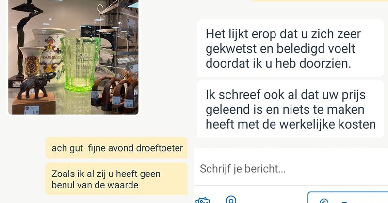 Man verkoopt vaas van 5 euro uit de kringloopwinkel door op Marktplaats voor 150 euro en dat schiet niet bij iedereen in het juiste keelgat (11 screens)