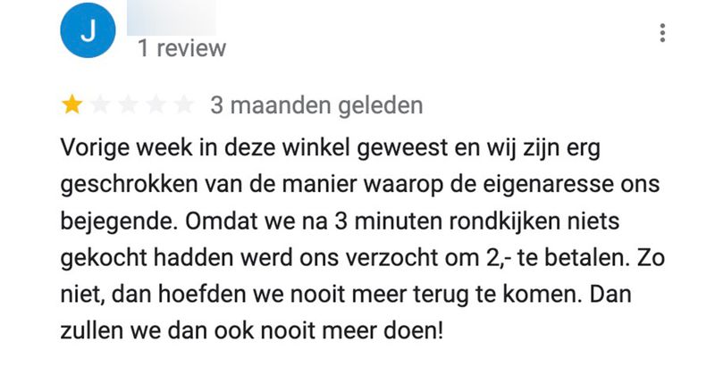 Bij deze winkel in Haarlem moet je onder dwang geld afstaan aan de eigenaresse als je niks koopt (12 reviews)