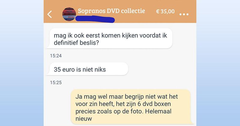 Man wil de Sopranos eerst komen kijken bij de verkoper thuis voordat hij de DVD box koopt (6 screens)