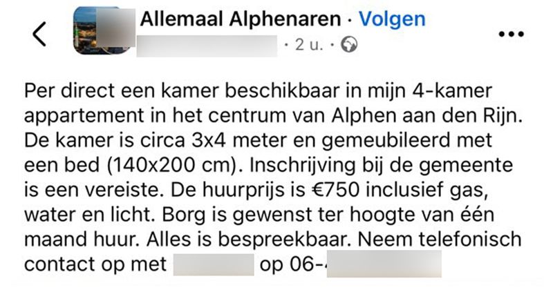 Vrouw verhuurt vet kleine kamer in Alphen aan den Rijn voor €750,00 per maand en iedereen die het daar niet mee eens is wordt verrot gescholden of uitgemaakt voor hater (11 screens)