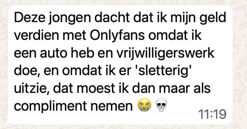 Wanneer je als vrouw een auto kunt betalen en er 'sletterig' uitziet moet je volgens deze gast wel OnlyFans hebben (5 screens)