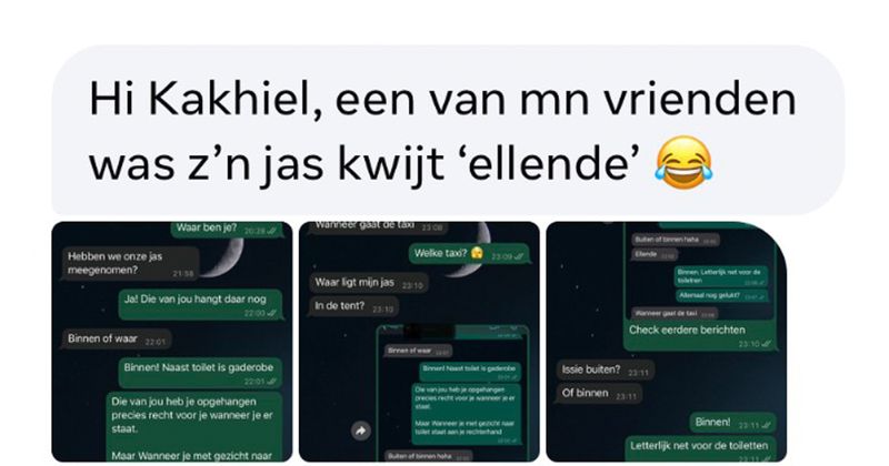 Jongen raakt tijdens uitgaan zijn jas kwijt omdat hij de garderobe niet meer kan vinden, zelfs niet met deze kraakheldere instructies van een vriend via WhatsApp (6 screens)