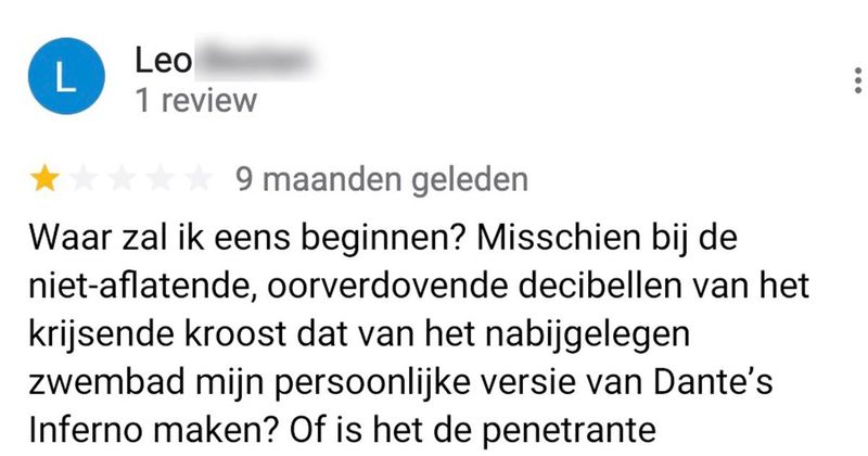 Leo woont naast een buitenbad met gillende kinderen en heeft daar nogal een uitgesproken mening over, de eigenaar komt met een goede tip (6 screens)