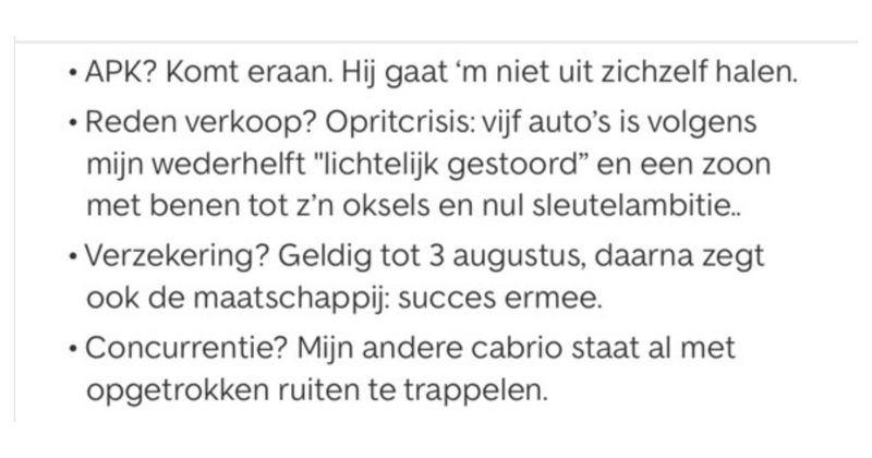 Man verkoopt zijn Golf Cabrio via Autoscout en de beschrijving is zeker de moeite waard om even te lezen (3 screens)
