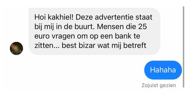 Als je ooit nog van plan bent om een 'OMHU bank' te kopen kun je bij deze mensen thuis terecht om er even op te komen proefzitten. Kosten: 25 euro