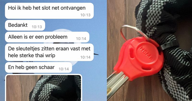 Jongen koopt fietsslot van iemand op Marktplaats maar krijgt de sleutels er niet af omdat die vastzitten met een hele sterke 'Thai wrip' (6 screens)
