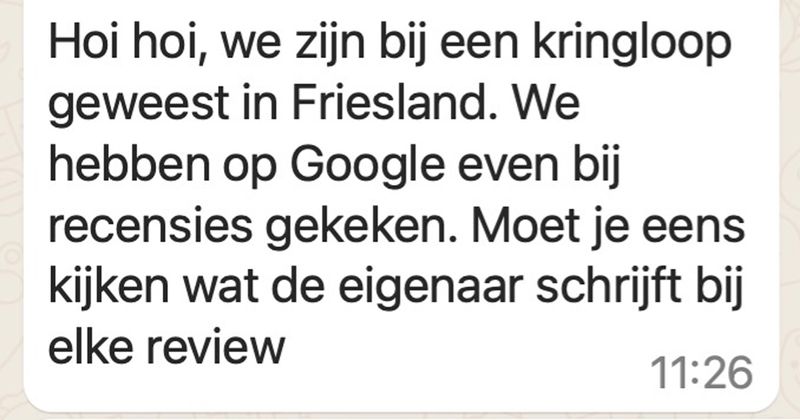 Hier weer een kringloopwinkel-eigenaar die niet echt zit te wachten op negatieve reviews (8 screens)