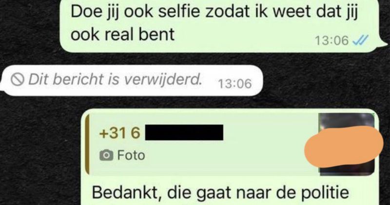 Domme WhatsApp-oplichter trapt in simpele val en stuurt foto van zichzelf (7 screens)